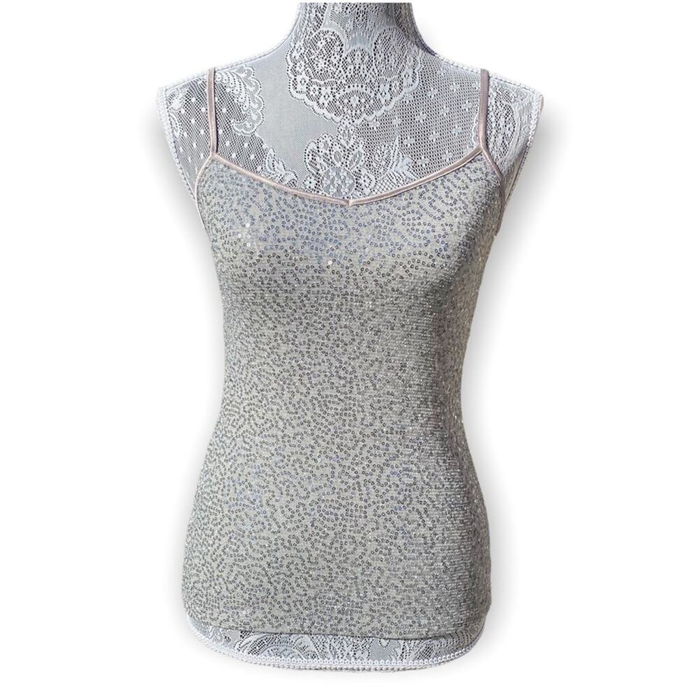 EXPRESS Womens Champagne Gold Sequin Camisole V-Neck Tank Top Size XS